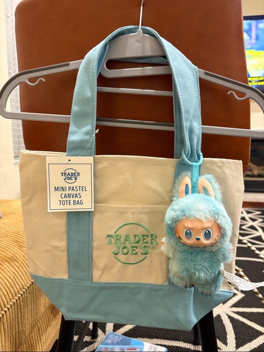 NWT Trader Joe's Mini Pastel Canvas Tote Bag - Baby Blue